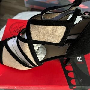 Women's Two-Tone Black and Cream Strappy Dress Heels
